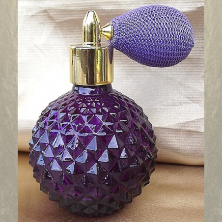 Vaporisateur de parfum poire courte parme 110 ml verre violet à facettes vide et rechargeable  - 1