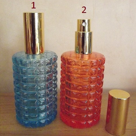 Vaporisateur de parfum 100 ml verre relief couleur flash bleu, orange vide et rechargeable  - 1