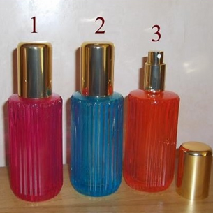 Vaporisateur de parfum 100 ml verre strié couleur flash rose, bleu, orange vide et rechargeable