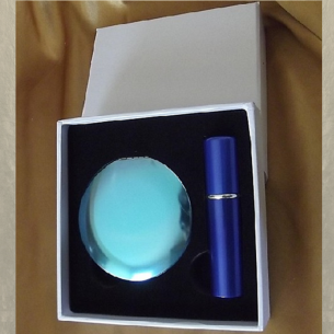 Set  miroir de sac + vaporisateur de parfum de sac rechargeable métal bleu  - 1