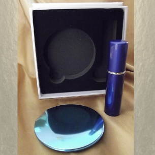 Set  miroir de sac + vaporisateur de parfum de sac rechargeable métal bleu  - 1 2