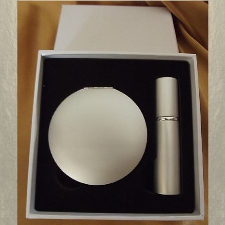 Set  miroir de sac + vaporisateur de parfum de sac rechargeable métal argent  - 1