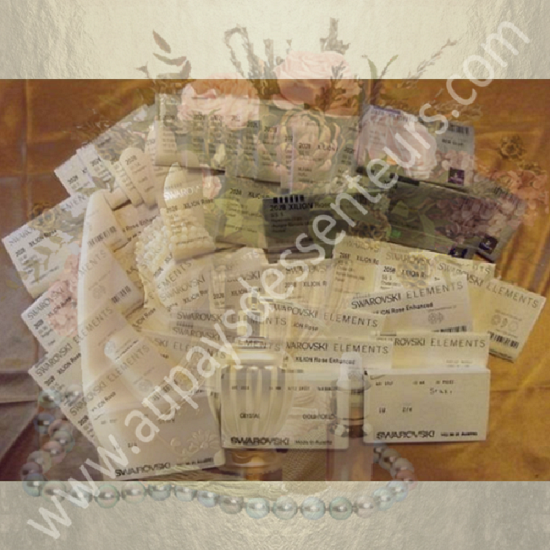 Vaporisateur de parfum CRISTAL DE SWAROVSKI corset cuir parme irisé artisanal, pompon parme  - 6