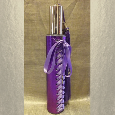 Vaporisateur de parfum CRISTAL DE SWAROVSKI corset cuir parme irisé artisanal, pompon parme  - 3