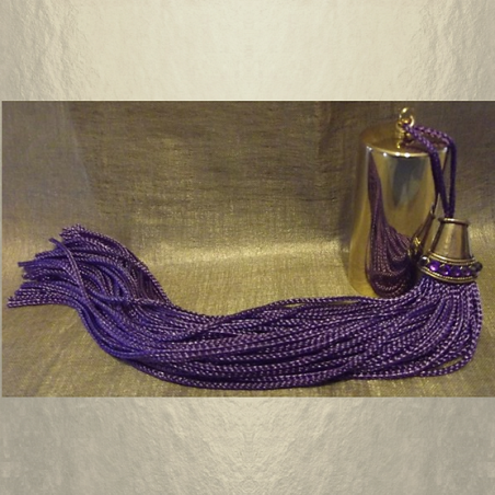 Vaporisateur de parfum CRISTAL DE SWAROVSKI corset cuir parme irisé artisanal, pompon parme  - 4