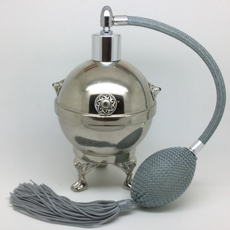 Vaporisateur de parfum poire grise antique boule sur pied coque effet miroir argent 125 ml artisanal Vaporisateurs de parfum