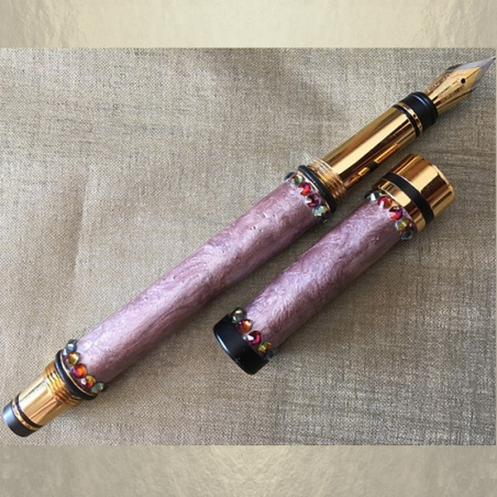 Stylo CRISTAL DE SWAROVSKI VOLCANO , Stylo plume plaqué or décoration artisanale à la main rose antique  - 1