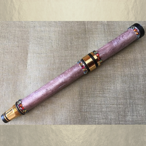 Stylo CRISTAL DE SWAROVSKI VOLCANO , Stylo plume plaqué or décoration artisanale à la main rose antique  - 2