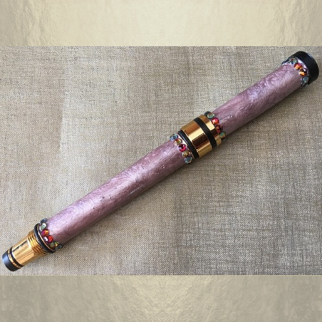 Stylo CRISTAL DE SWAROVSKI VOLCANO , Stylo plume plaqué or décoration artisanale à la main rose antique  - 2