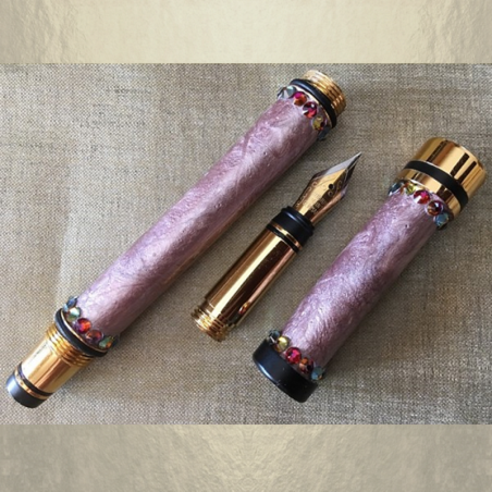 Stylo CRISTAL DE SWAROVSKI VOLCANO , Stylo plume plaqué or décoration artisanale à la main rose antique  - 3