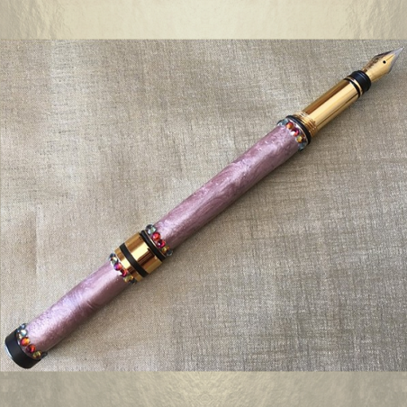 Stylo CRISTAL DE SWAROVSKI VOLCANO , Stylo plume plaqué or décoration artisanale à la main rose antique  - 4