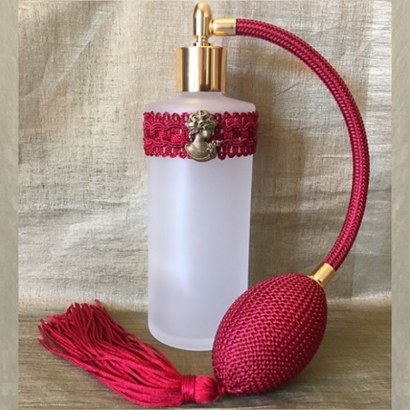 Vaporisateur de parfum poire longue bordeaux antique  et camé décoration artisanale  - 1