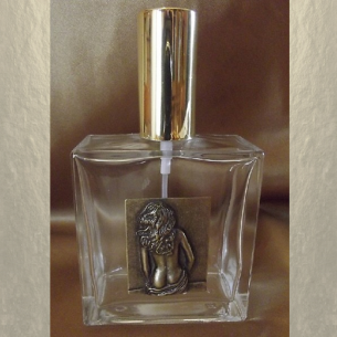 Vaporisateur de parfum en verre carré 100 ml décoration artisanale estampe femme bronze