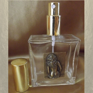 Vaporisateur de parfum en verre carré 100 ml décoration artisanale estampe femme bronze  - 1 2