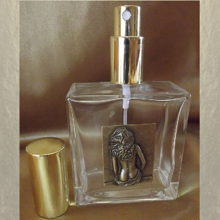 Vaporisateur de parfum en verre carré 100 ml décoration artisanale estampe femme bronze  - 2
