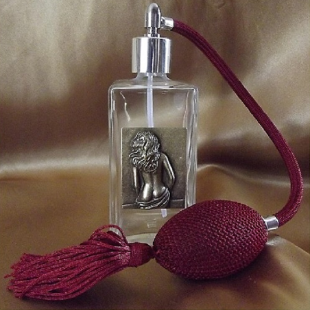 Vaporisateur de parfum poire, en verre 100 ml décoration artisanale estampe femme bronze  - 5
