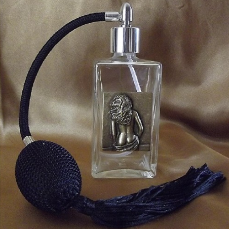 Vaporisateur de parfum poire, en verre 100 ml décoration artisanale estampe femme bronze  - 3