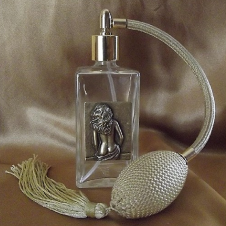 Vaporisateur de parfum poire, en verre 100 ml décoration artisanale estampe femme bronze  - 2