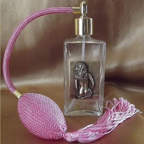 Vaporisateur de parfum poire, en verre 100 ml décoration artisanale estampe femme bronze  - 4