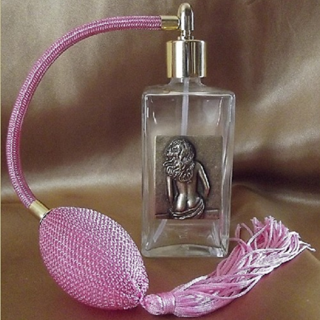 Vaporisateur de parfum poire, en verre 100 ml décoration artisanale estampe femme bronze  - 4