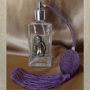 Vaporisateur de parfum poire, en verre 100 ml décoration artisanale estampe femme bronze  - 1