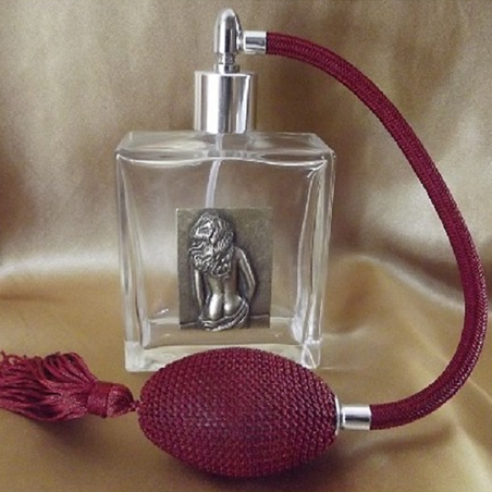 Vaporisateur de parfum poire en verre carré 100 ml décoration artisanale estampe femme bronze  - 5
