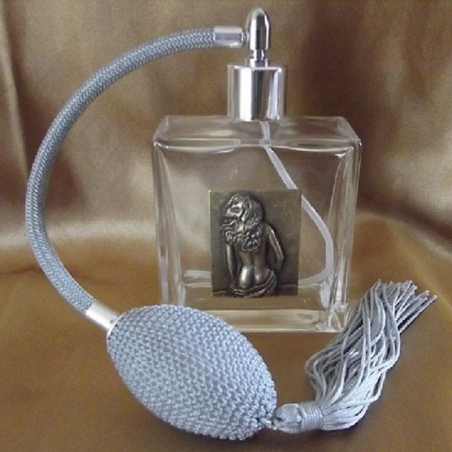 Vaporisateur de parfum poire en verre carré 100 ml décoration artisanale estampe femme bronze  - 6