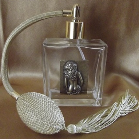 Vaporisateur de parfum poire en verre carré 100 ml décoration artisanale estampe femme bronze  - 2