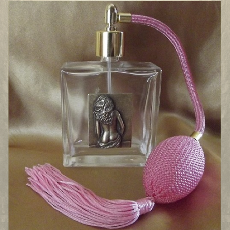 Vaporisateur de parfum poire en verre carré 100 ml décoration artisanale estampe femme bronze  - 4