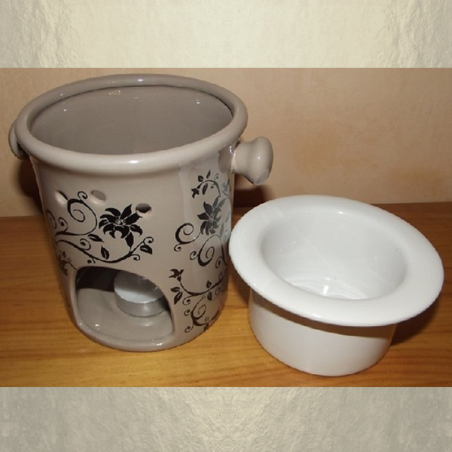 Diffuseur céramique pour galets cire / tartelettes en cire / pastilles en cire, taupe frise  - 2