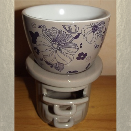 Diffuseur céramique pour galets cire / tartelettes en cire / pastilles en cire, taupe fleur  - 1