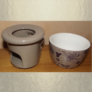 Diffuseur céramique pour galets cire / tartelettes en cire / pastilles en cire, taupe fleur  - 1 2