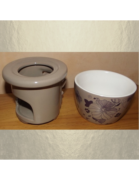 Diffuseur céramique pour galets cire / tartelettes en cire / pastilles en cire, taupe fleur  - 2