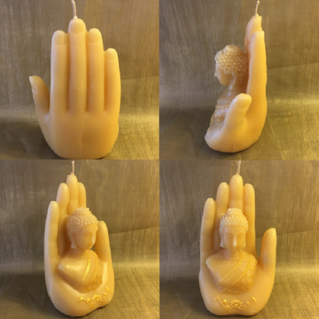 Bougie sculpture décorative artisanale cire naturelle de soja. bouddha dans main 18 cm. Personnalisable  - 2