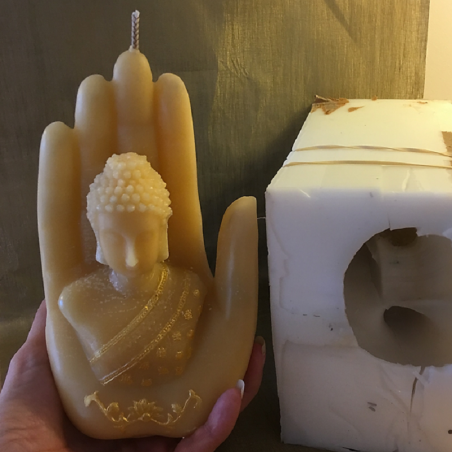 Bougie sculpture décorative artisanale cire naturelle de soja. bouddha dans main 18 cm. Personnalisable  - 4