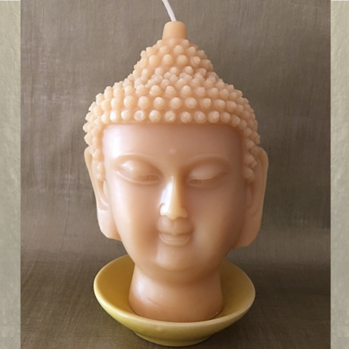 Bougie décorative sculpture parfumée monoï artisanale tête de bouddha 14 cm  - 1