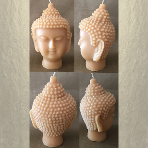 Bougie décorative sculpture parfumée monoï artisanale tête de bouddha 14 cm  - 1 2