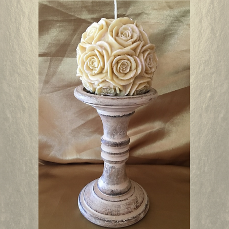 Bougie sculpture décorative artisanale cire naturelle de soja, boule de rose 10 cm  - 2