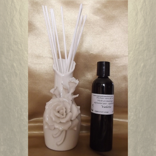 Diffuseur par capillarité vase en céramique fleurs, bâtons en coton  - 1