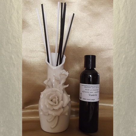 Diffuseur par capillarité vase en céramique fleurs, bâtons en coton  - 3