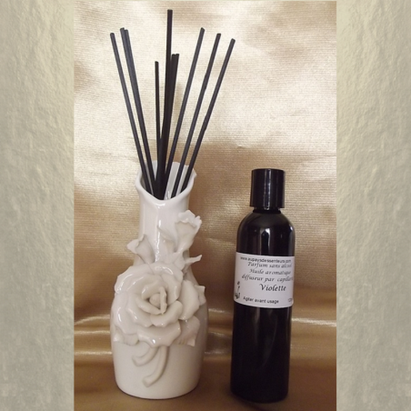 Diffuseur par capillarité vase en céramique fleurs, bâtons en coton  - 2