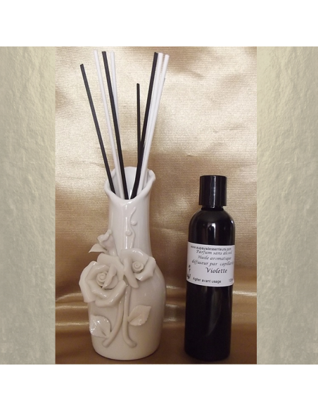 Diffuseur par capillarité vase en céramique 3D roses, bâtons en coton  - 3