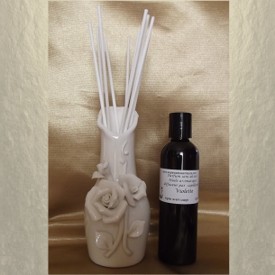 Diffuseur par capillarité vase en céramique 3D roses, bâtons en coton  - 1