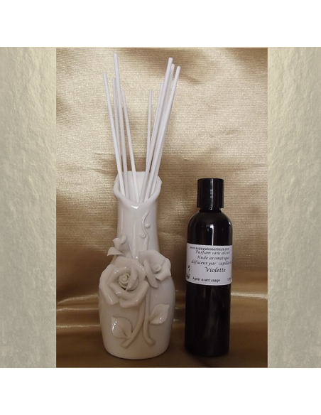 Diffuseur par capillarité vase en céramique 3D roses, bâtons en coton  - 1