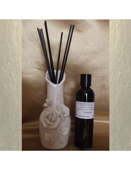 Diffuseur par capillarité vase en céramique 3D roses, bâtons en coton  - 2