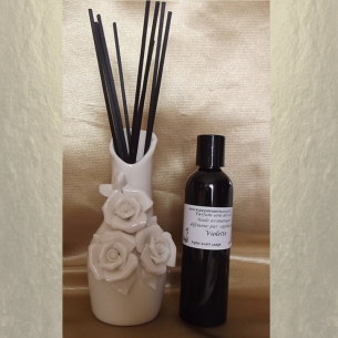 Diffuseur par capillarité vase en céramique bouquet roses, bâtons en coton  - 1 2