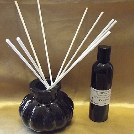 Diffuseur par capillarité bâtons en coton, vase noir parfum sans alcool  - 1