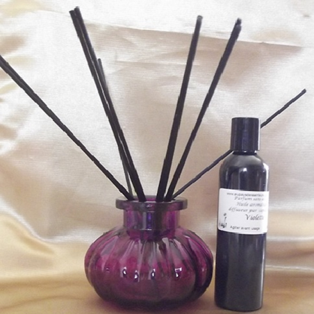 Diffuseur par capillarité bâtons en coton, vase parme parfum sans alcool  - 2