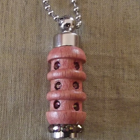 Collier fiole à parfum bois et argent strass CRISTAL DE SWAROVSKI LILAC SHADOW artisanal  - 1