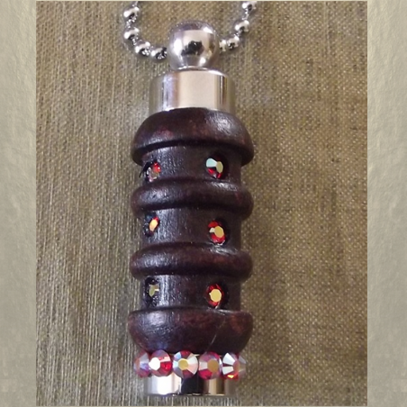 Collier fiole à parfum bois et argent strass CRISTAL DE SWAROVSKI HYACINTH AB artisanal  - 1